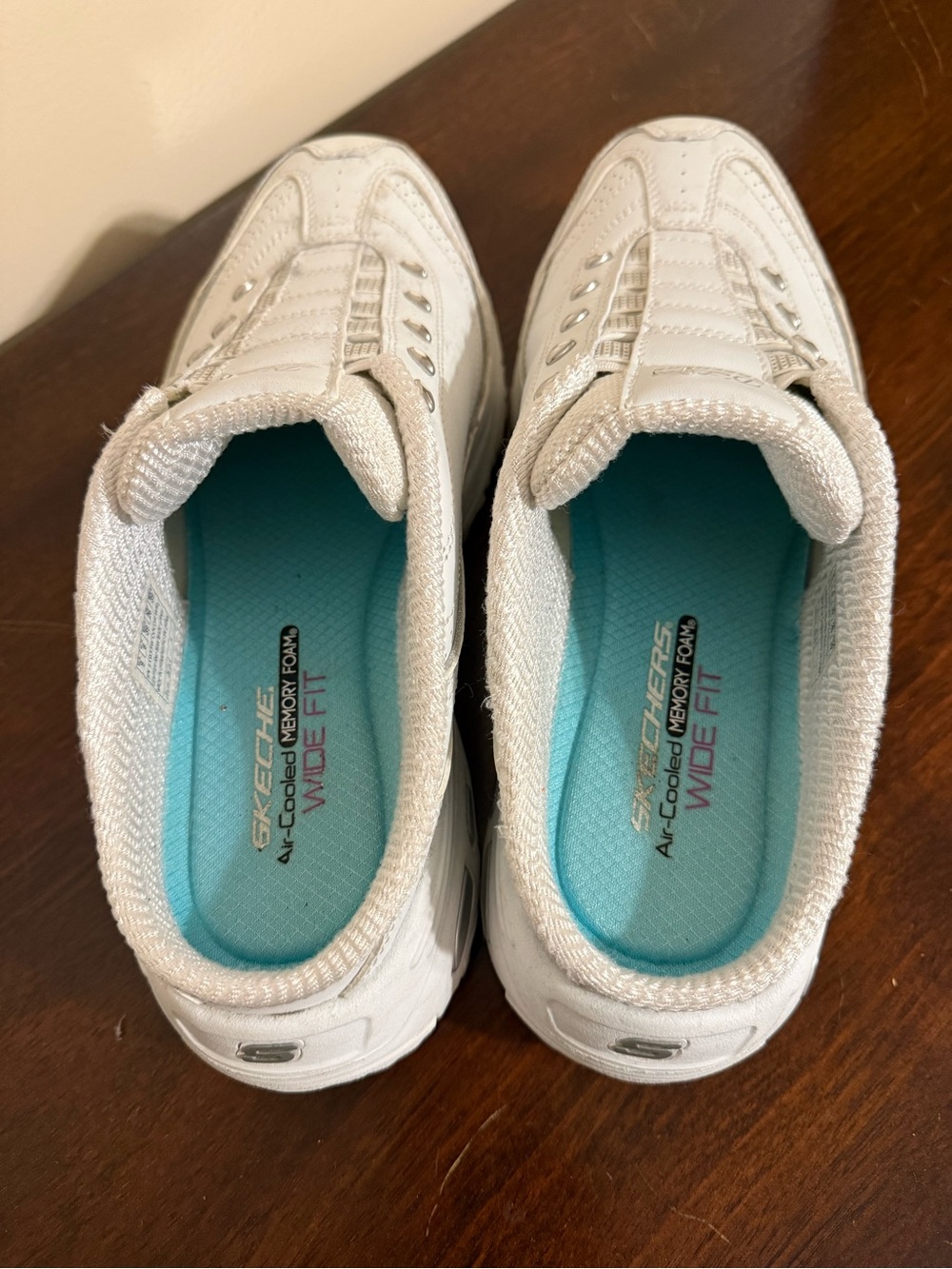 Skechers Women's White Slip-On Athletic Sneakers with Aqua Insoles